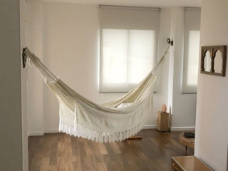 indoor hammock hanging on a corridor